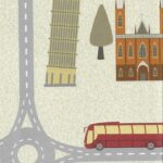 ورق جدران كوري تشكيلة مدن وطرق وسيارة بيج بني احمر